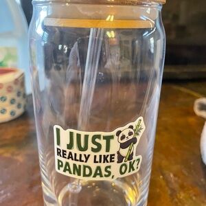 Clear Glass Tumbler with Panda Design